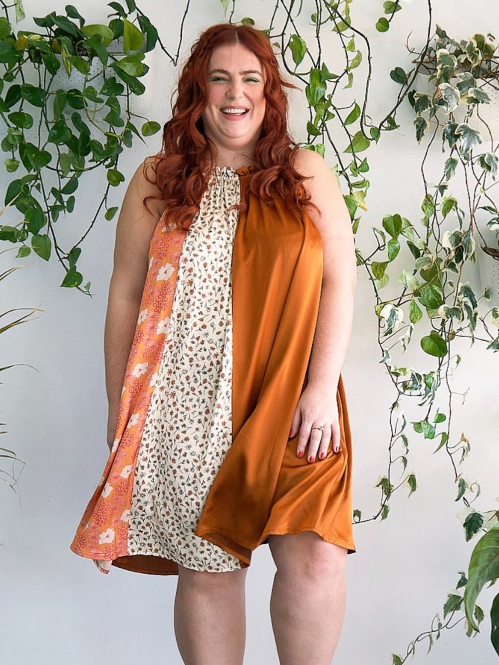 Tamara Malas Colorblock Sahara Satin dress - Rust & Floral Boho 70s - size 16